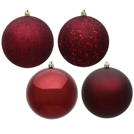 1.6 In. Burgundy 4 Finish Assorted Color Christmas Ornament Ball, 96PK